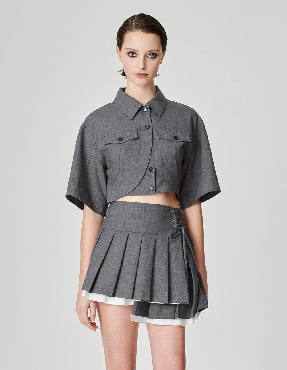 Women's Grey Short Sleeve Box Blazer