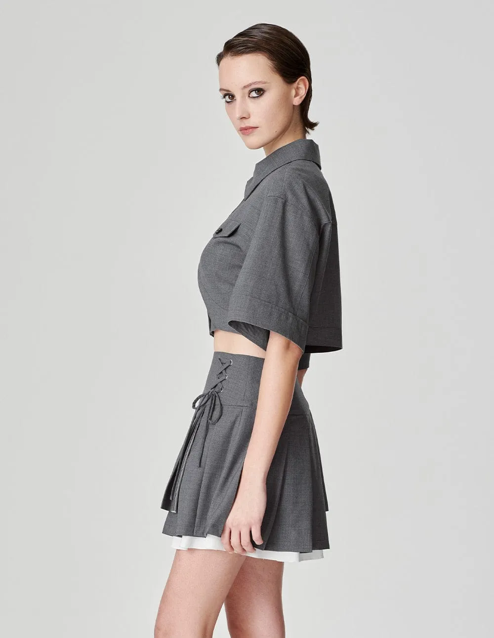 Women's Grey Short Sleeve Box Blazer