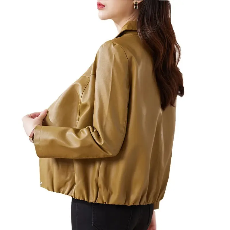 Women's shirt short leather jacket