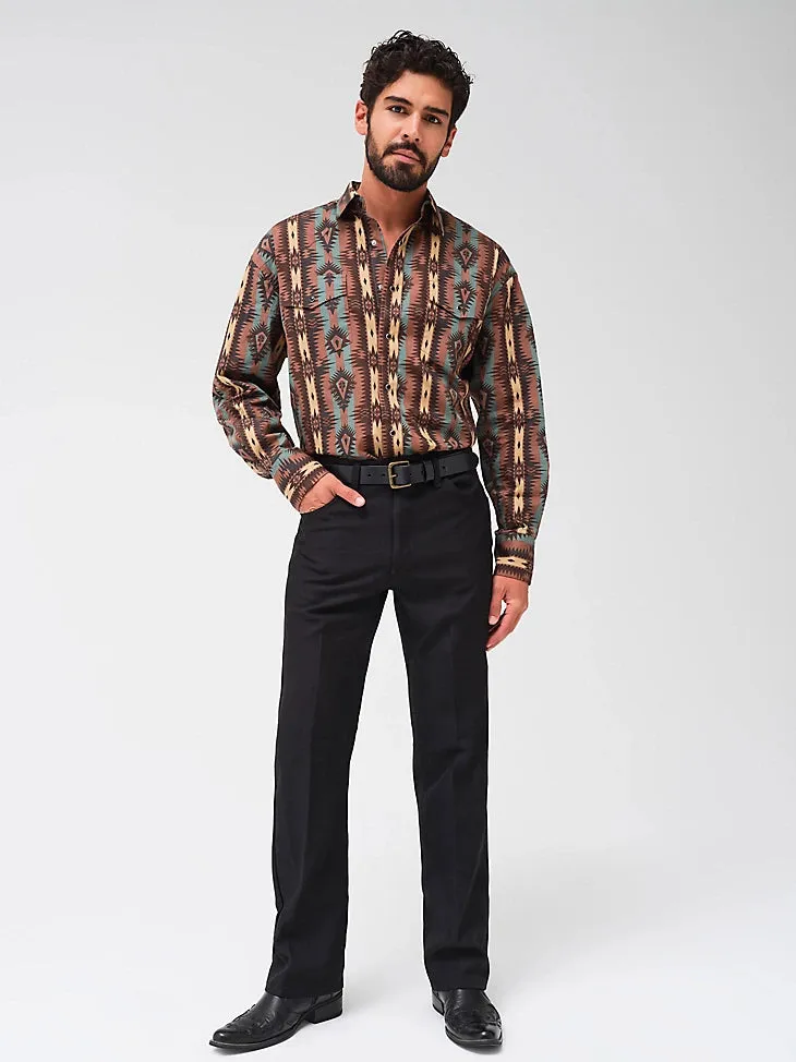 Wrangler Men's Checotah Print Long Sleeve Western Snap Shirt