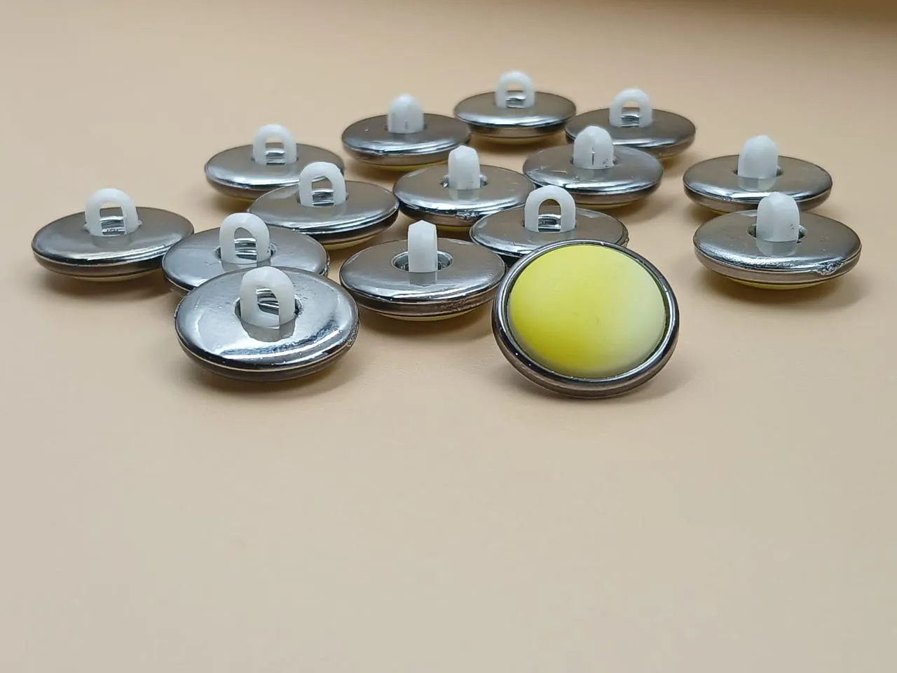 Yellow & Silver Circular Down Hole Polyester Buttons