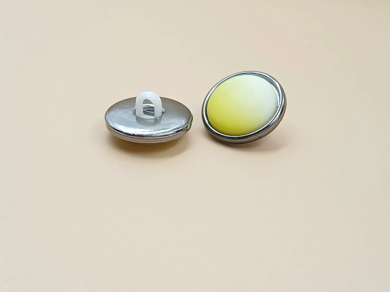 Yellow & Silver Circular Down Hole Polyester Buttons